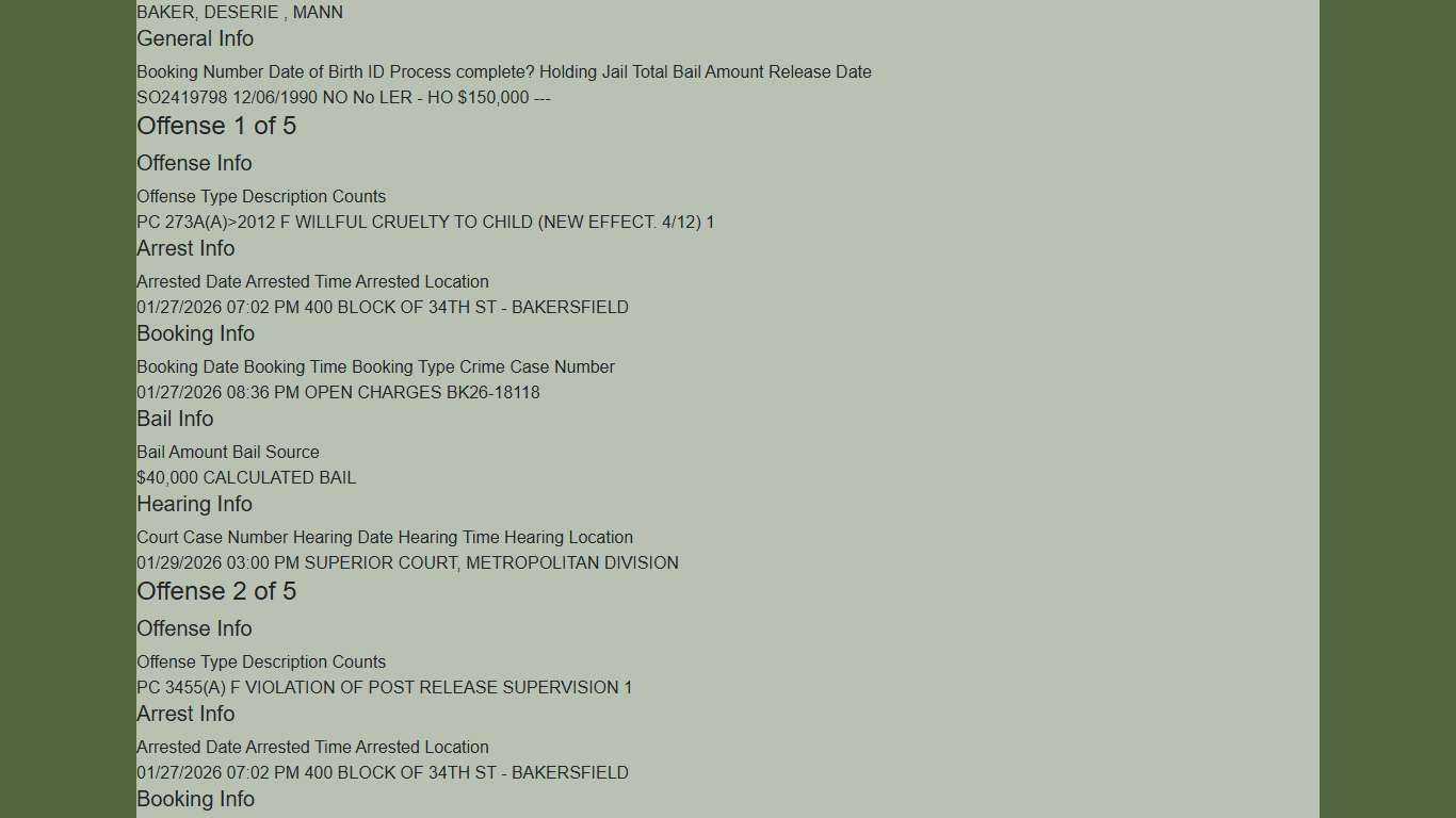 Inmate Information Printable KCSO